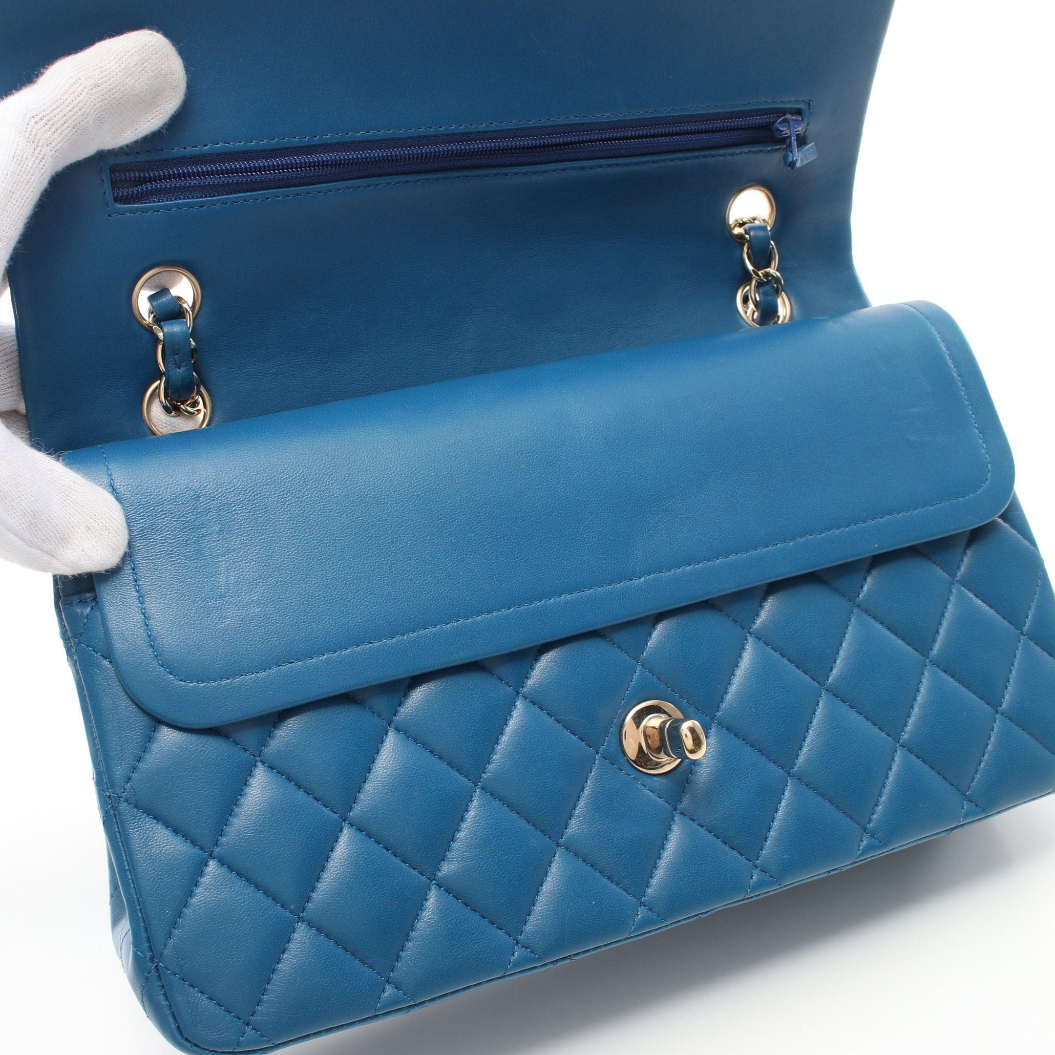 Chanel Chanel Matelasse Double Flap Chain Shoulder Bag Lambskin Blue Gold Hardware Size ONE SIZE - 8 Thumbnail