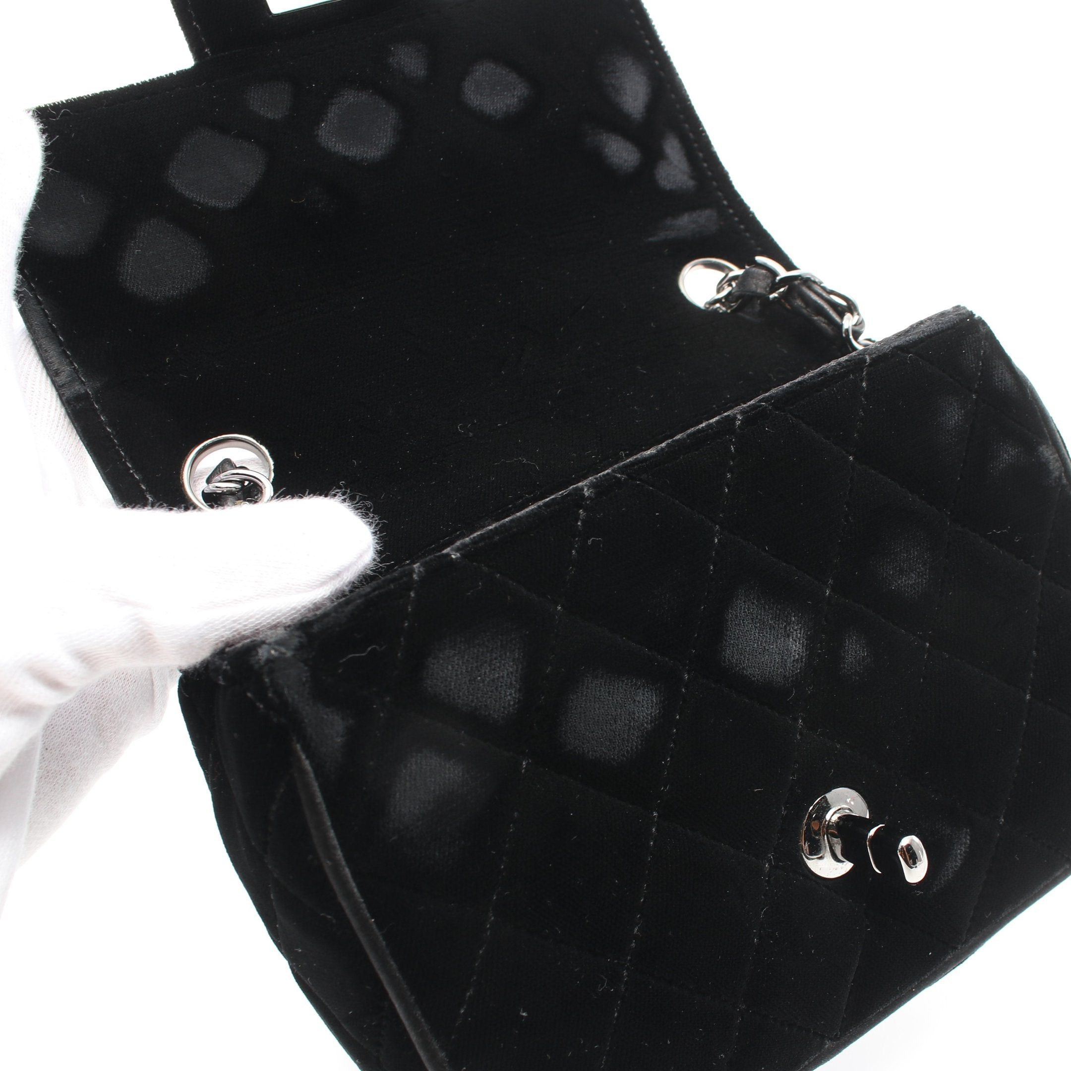 Chanel Chanel Mini Matelasse Chain Shoulder Bag Velor Leather Black Silver Hardware Size ONE SIZE - 8 Thumbnail