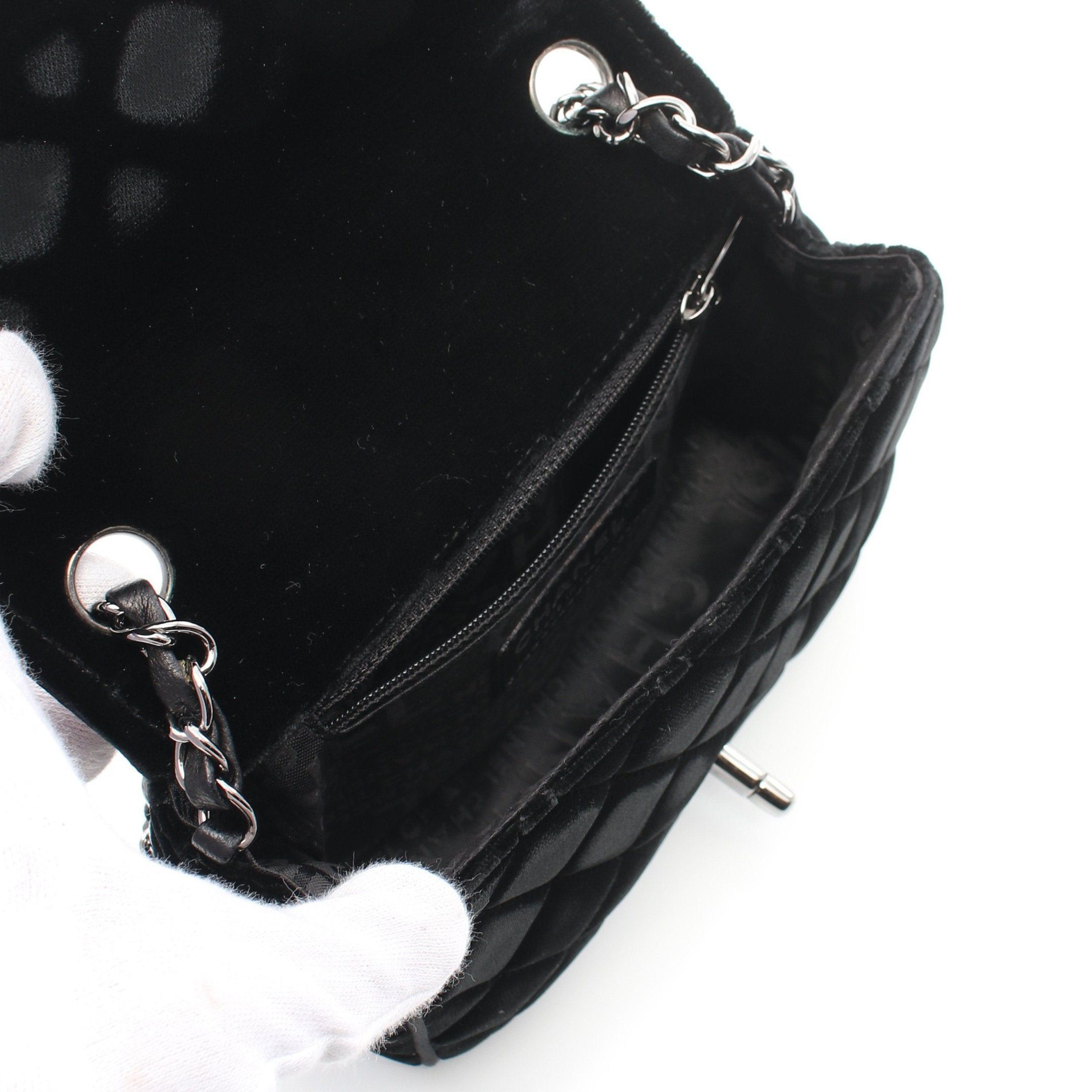 Chanel Chanel Mini Matelasse Chain Shoulder Bag Velor Leather Black Silver Hardware Size ONE SIZE - 3 Thumbnail