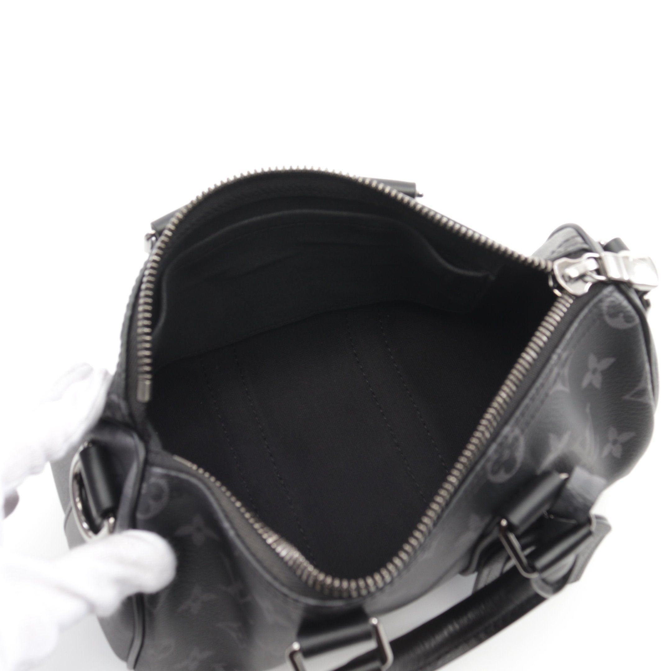 Louis Vuitton Louis Vuitton Keepall 25 Monogram Eclipse Handbag Leather Black Gray Size ONE SIZE - 3 Thumbnail