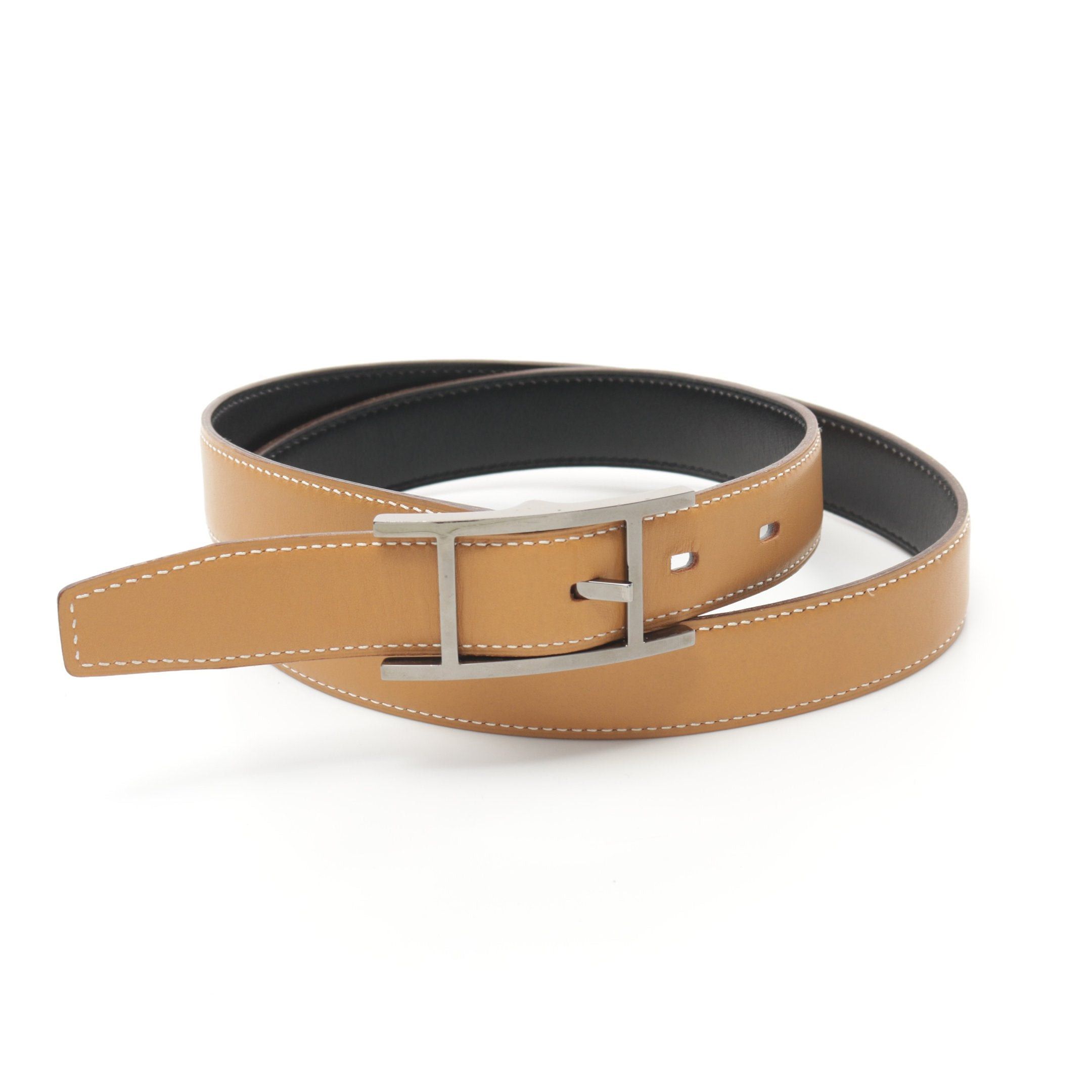 Hermes Hermes Easy Noir Natural Belt Box Calf Veau Barenia Black Light Brown Silver Hardware Reversible □G Stamp Size ONE SIZE - 5 Thumbnail