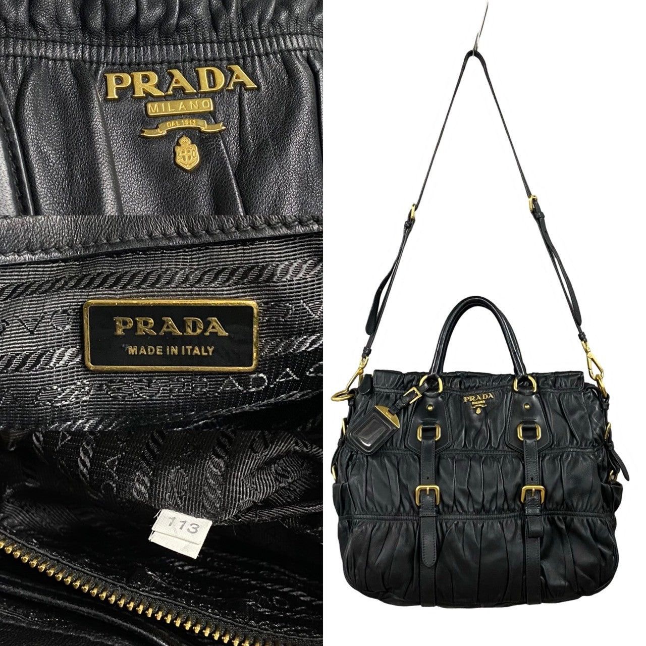 Prada Prada Shoulder Bag Black Leather Size ONE SIZE - 3 Thumbnail