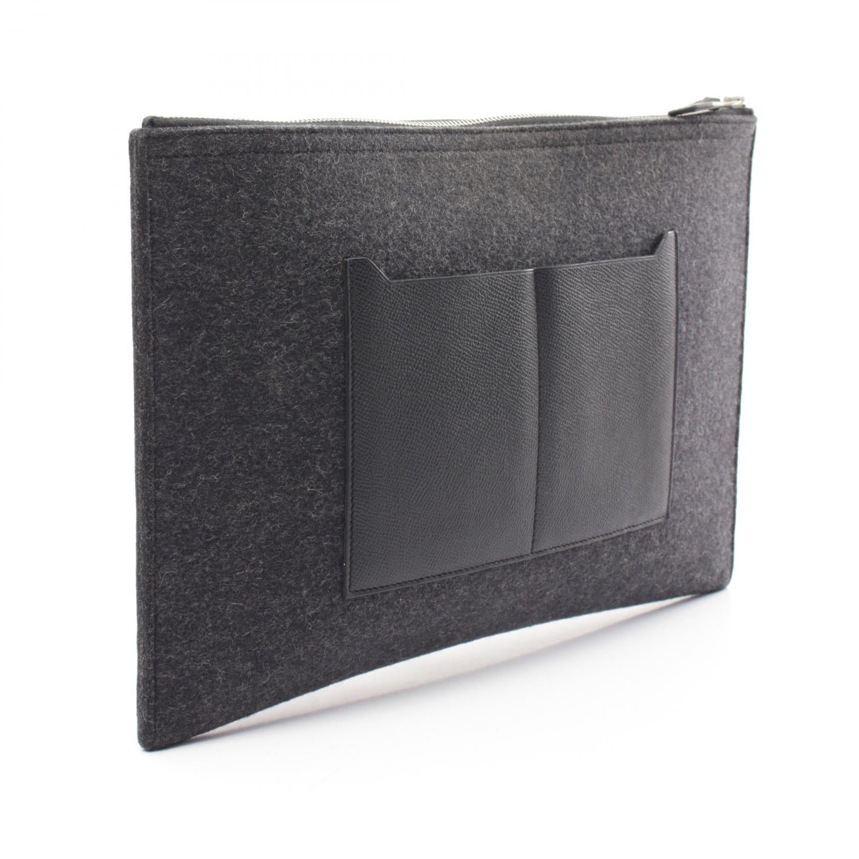 Hermes Hermes Toudou 37 Clutch Bag Feutre Veau Epsom Gray Black Silver Hardware X Stamp Size ONE SIZE - 2 Thumbnail