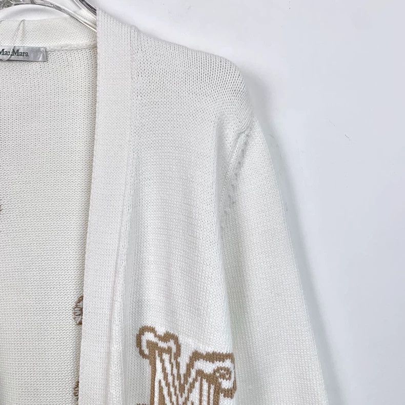 Max Mara Maxmara white lettering cotton knit cardigan jacket Size US M / EU 48-50 / 2 - 3 Thumbnail