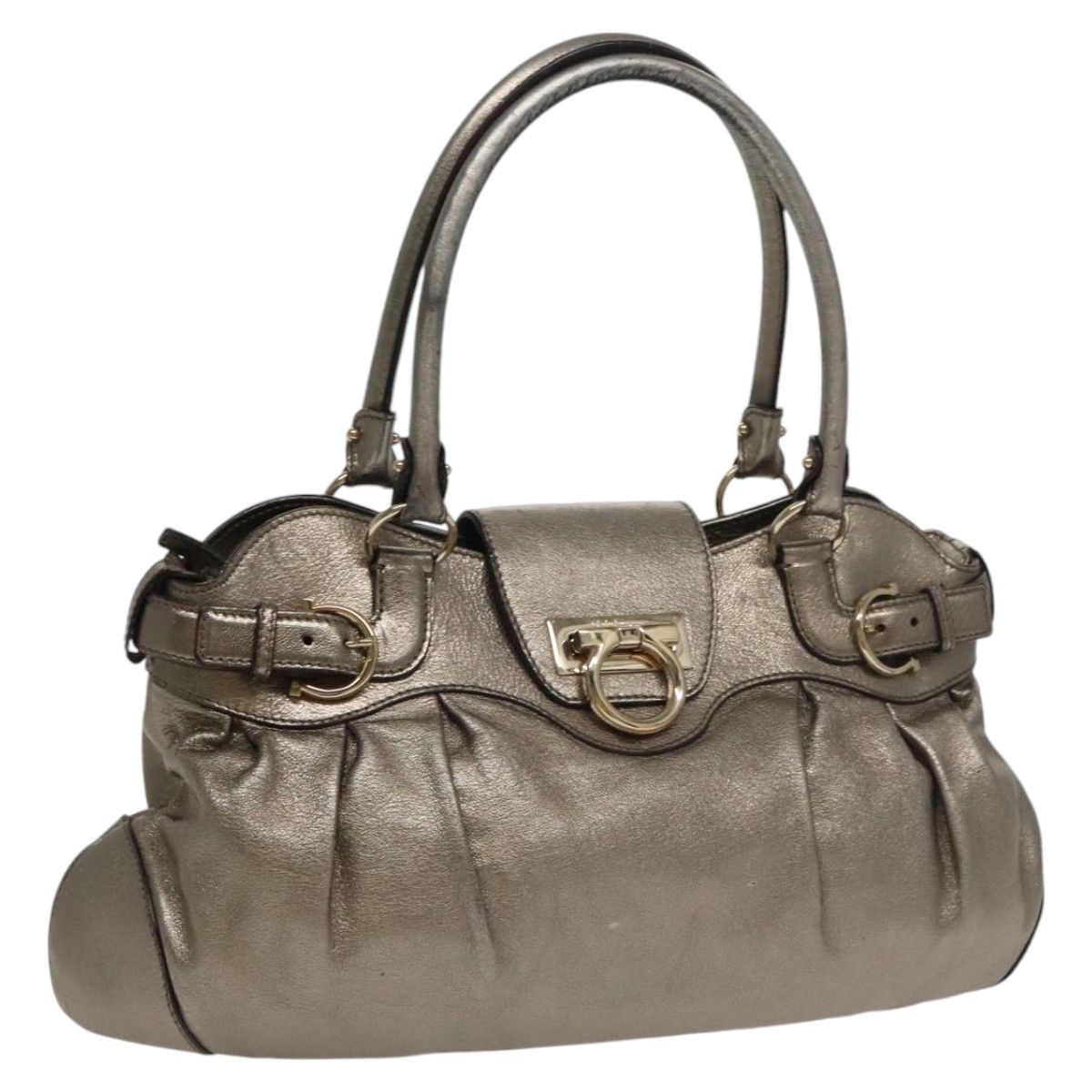 Salvatore Ferragamo Gancini Silver Leather Handbag (Pre-Owned) Size ONE SIZE - 19 Thumbnail