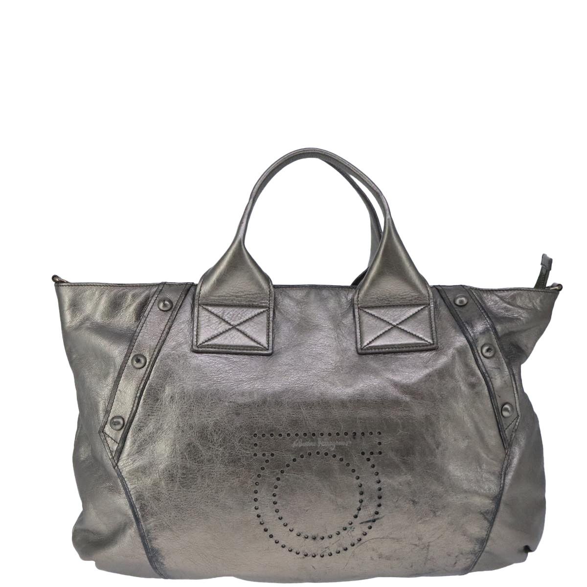 Salvatore Ferragamo Gancini Silver Leather Handbag (Pre-Owned) Size ONE SIZE - 17 Thumbnail