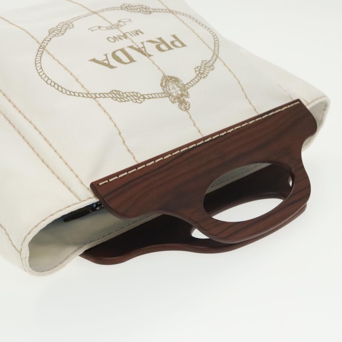 Prada Logo Jacquard White Canvas Handbag (Pre-Owned) Size ONE SIZE - 5 Thumbnail