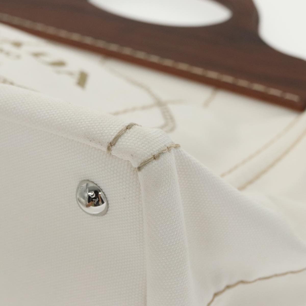 Prada Logo Jacquard White Canvas Handbag (Pre-Owned) Size ONE SIZE - 11 Thumbnail