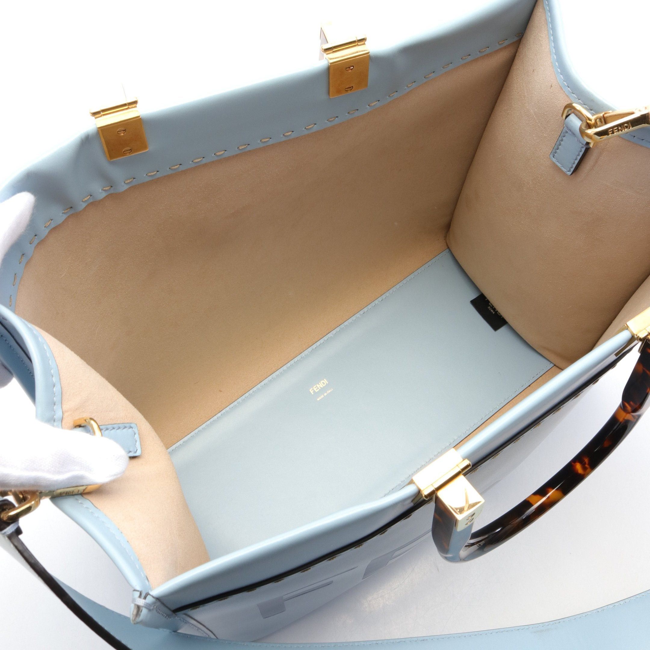 Fendi Fendi Sunshine Medium Handbag Tote Bag Leather Light Blue Size ONE SIZE - 3 Thumbnail