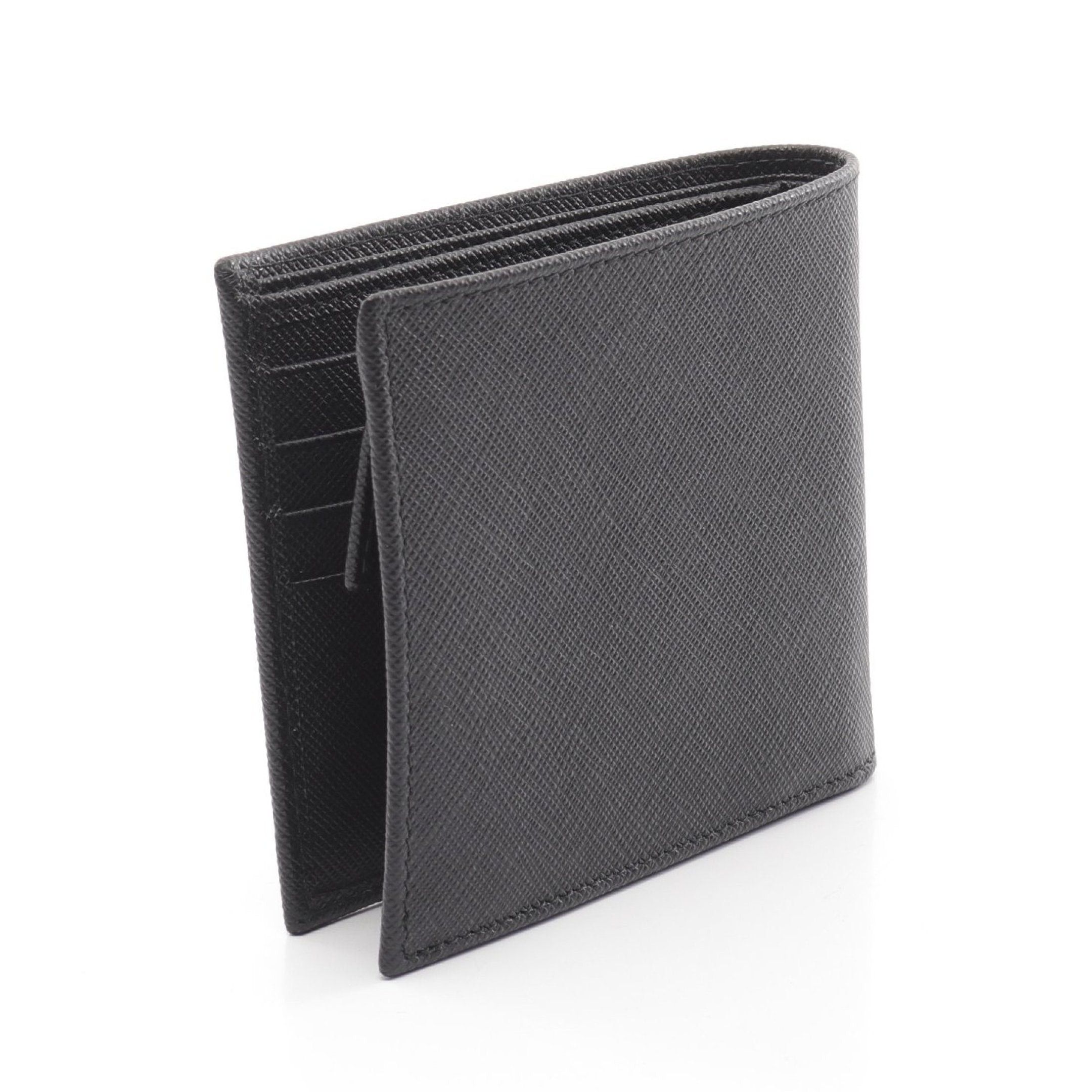 Prada Prada Sasaffiano Triang Bi-Fold Wallet Saffiano Leather Black Size ONE SIZE - 2 Thumbnail