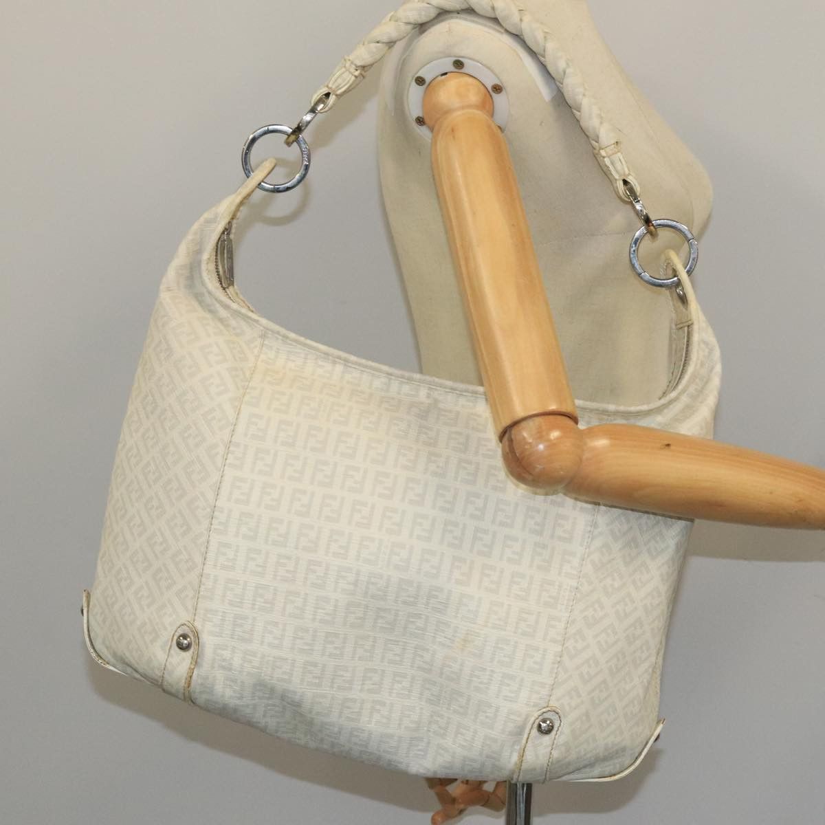 Fendi Zucchino White Canvas Shoulder Bag (Pre-Owned) Size ONE SIZE - 11 Thumbnail