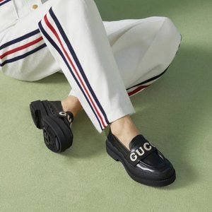 Gucci Leather Platform Loafer Shoes with white Gucci Logo Size US 7 / IT 37 - 3 Thumbnail