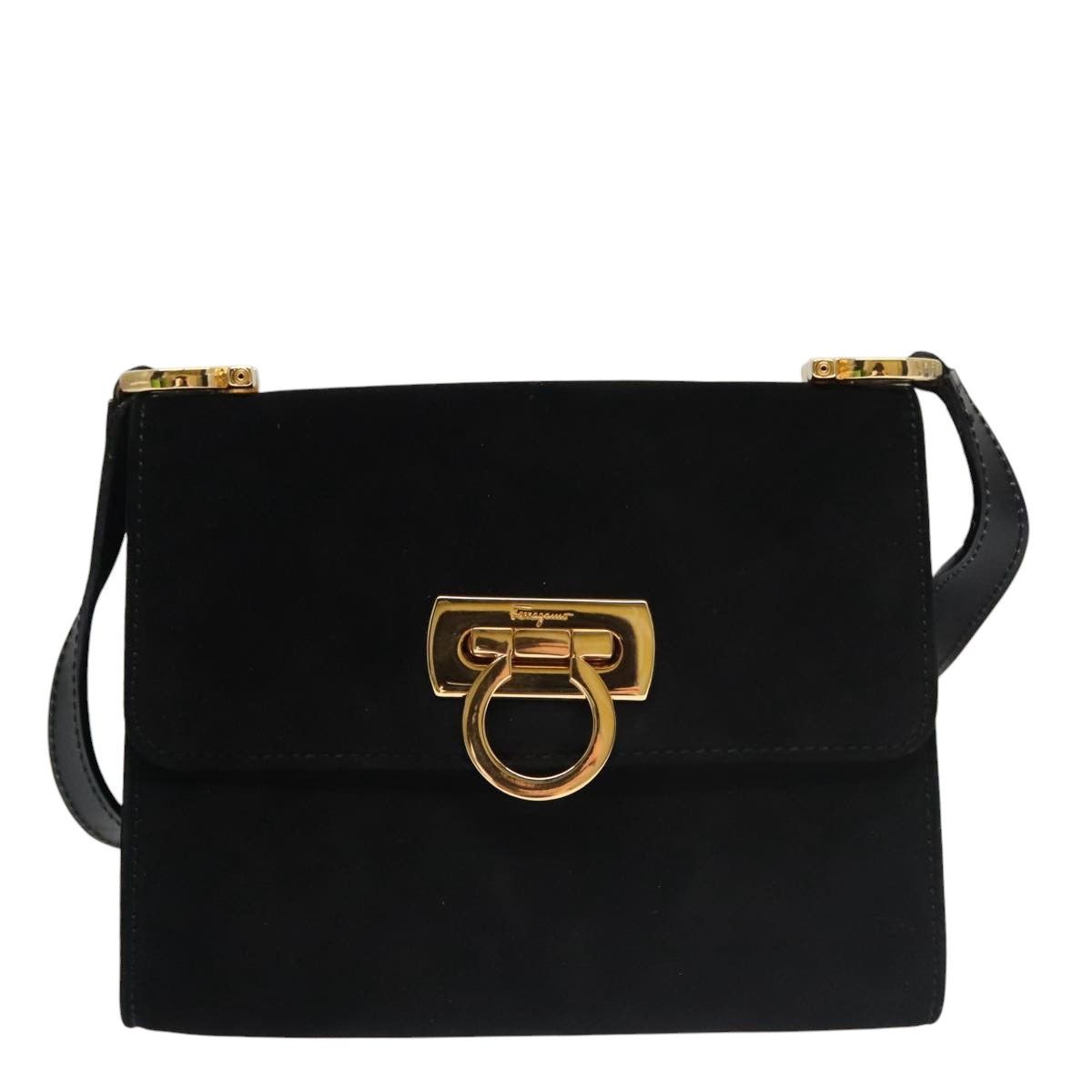 Salvatore Ferragamo Gancini Black Suede Shoulder Bag (Pre-Owned) Size ONE SIZE - 13 Thumbnail