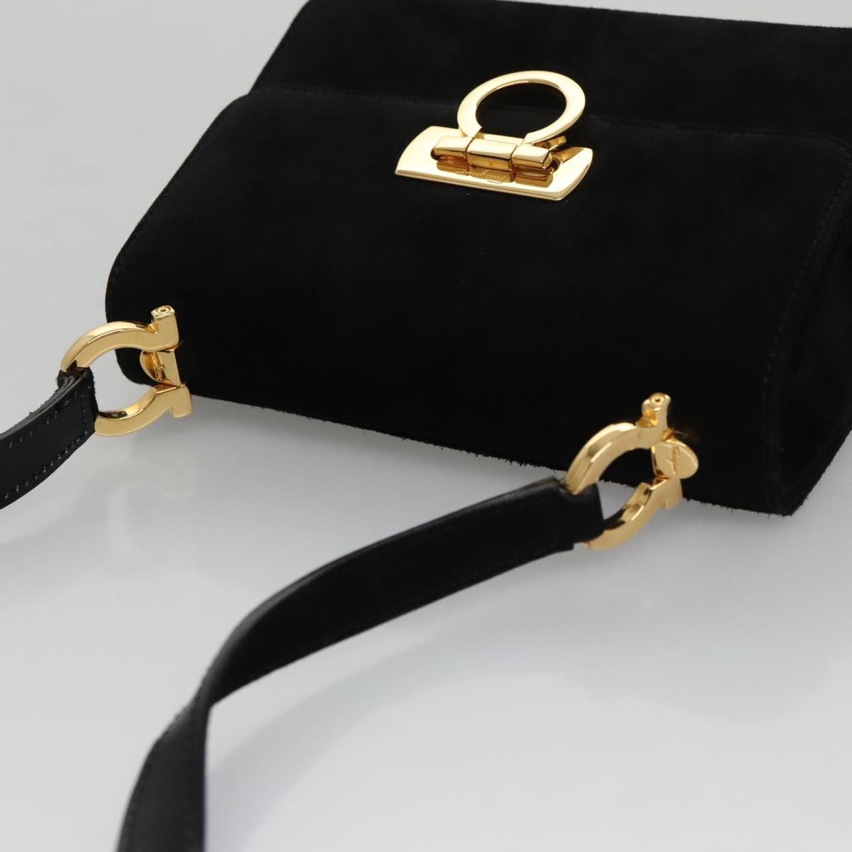 Salvatore Ferragamo Gancini Black Suede Shoulder Bag (Pre-Owned) Size ONE SIZE - 12 Thumbnail