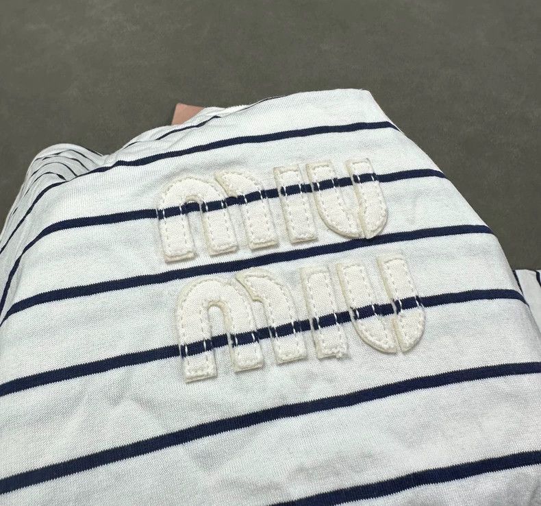 Miu Miu Miu Miu 24SS Letter Applique Relaxed Striped Short Sleeve Shirt Size US S / EU 44-46 / 1 - 4 Thumbnail