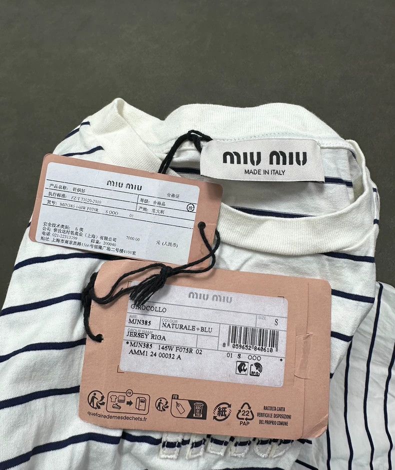 Miu Miu Miu Miu 24SS Letter Applique Relaxed Striped Short Sleeve Shirt Size US S / EU 44-46 / 1 - 5 Thumbnail