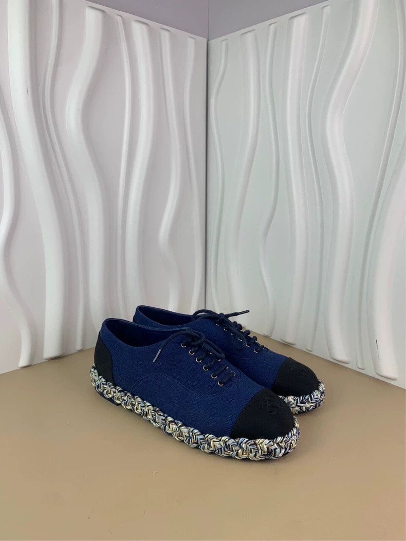 Chanel Chanel Chanel Blue and Black Colorblock Logo Embossed Woven Design Low-top Laced Casual Shoes Size US 6.5 / EU 39-40 - 2 Thumbnail