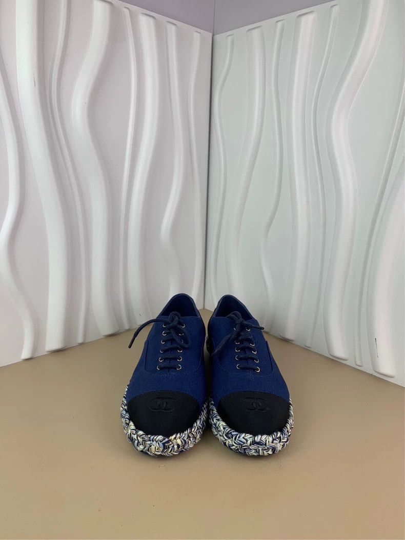 Chanel Chanel Chanel Blue and Black Colorblock Logo Embossed Woven Design Low-top Laced Casual Shoes Size US 6.5 / EU 39-40 - 3 Thumbnail
