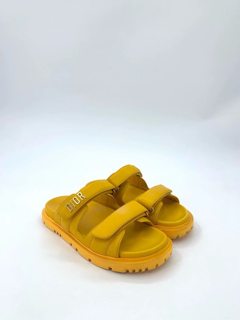 Dior Dior Dior Size 38 Yellow Logo Letter Magic Tape One-strap Leather Sandals Size US 5.5 / EU 38 - 2 Thumbnail