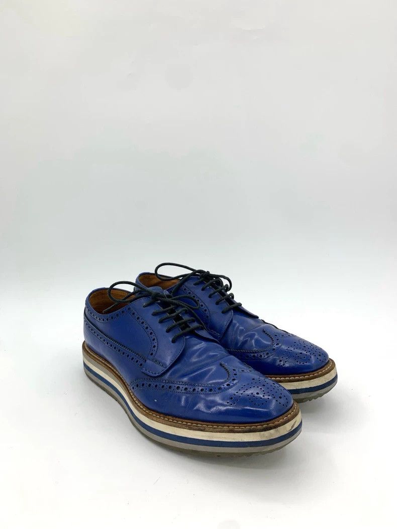 Prada Prada Size 43 Brogue Carved Blue Wedge Leather Shoes Size US 9.5 / EU 42-43 - 2 Thumbnail