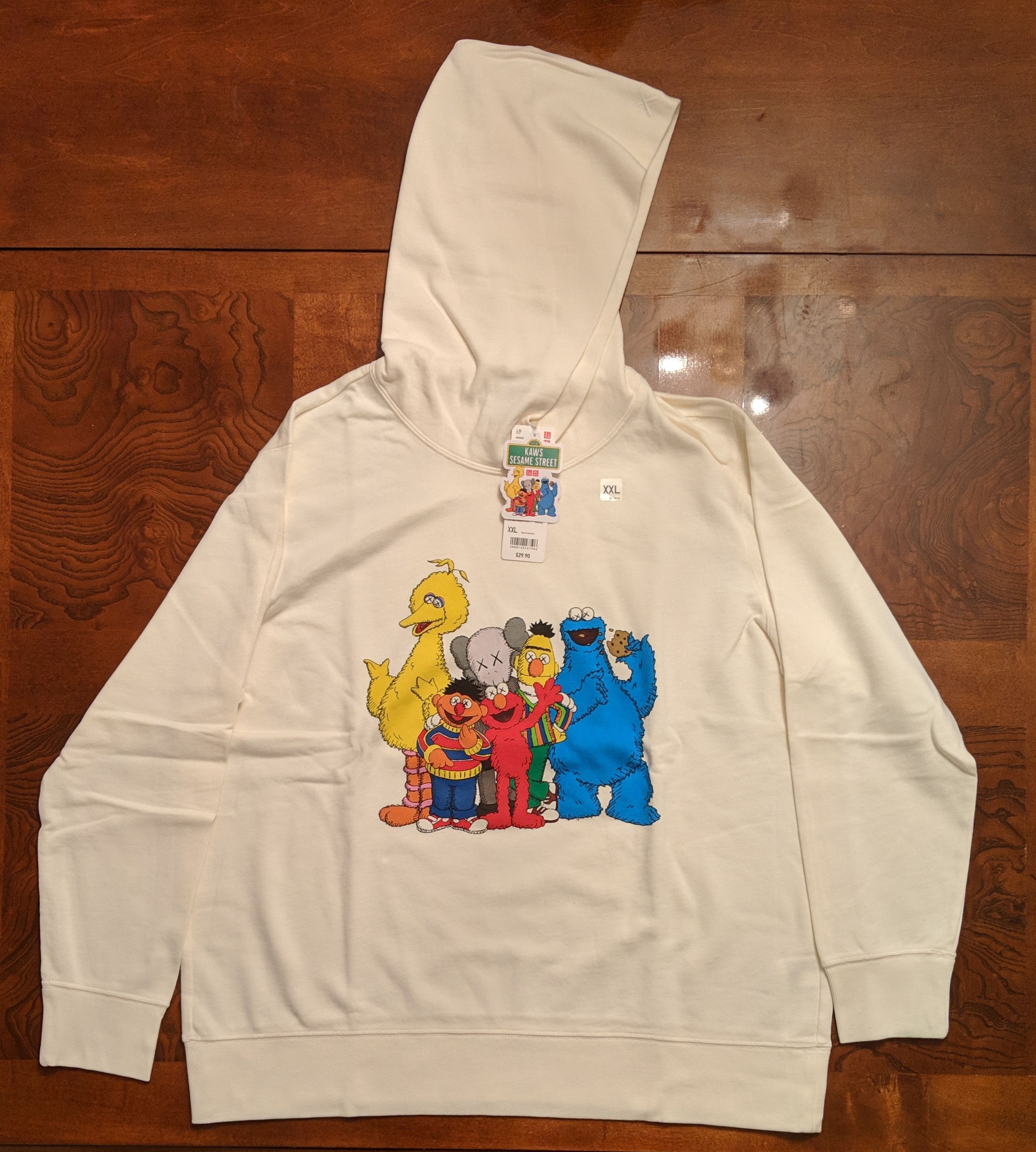 Kaws Uniqlo Kaws X Sesame Street Hoodie Sweatshirt Off White XXL Grailed