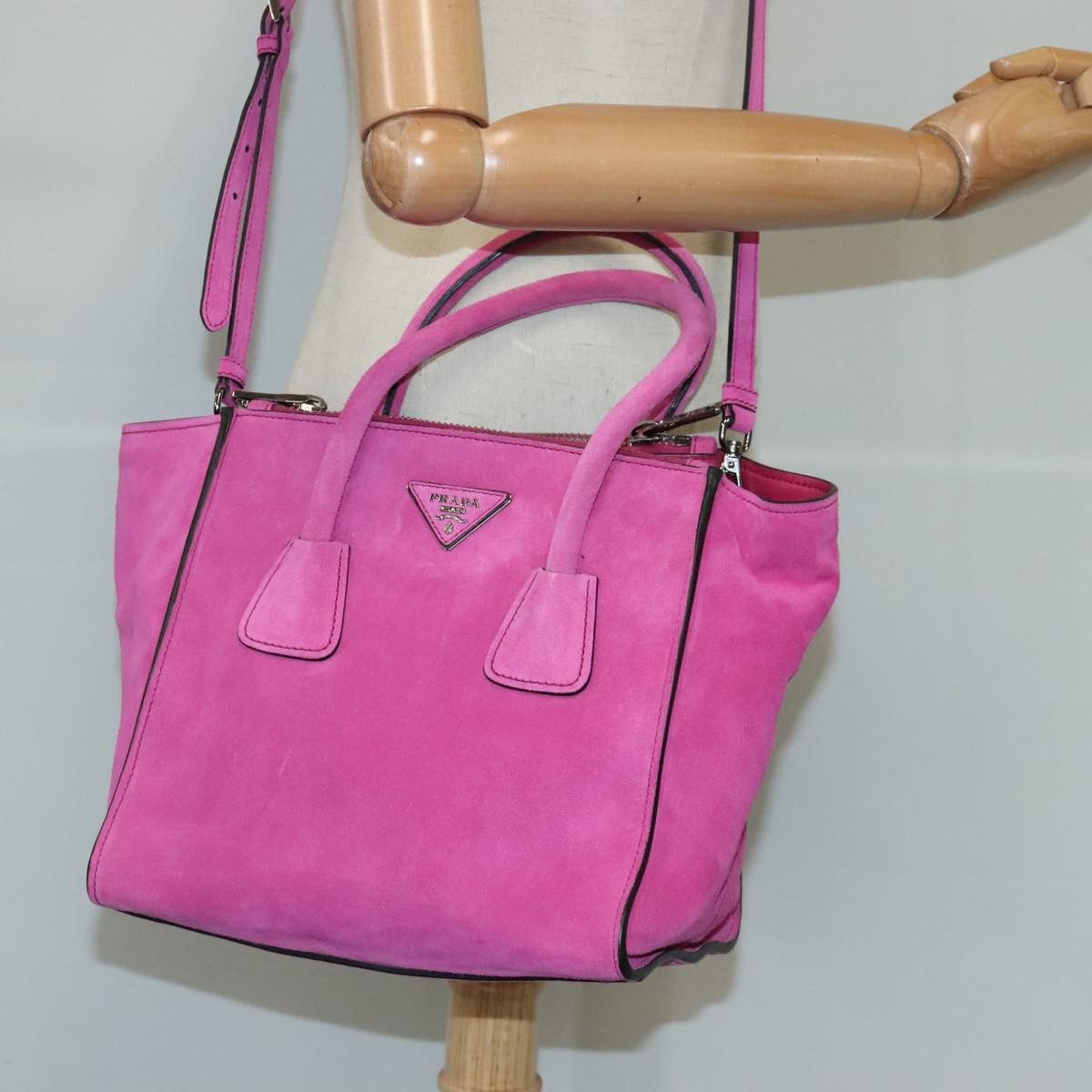 Prada Twin Pocket Pink Suede Handbag (Pre-Owned) Size ONE SIZE - 16 Thumbnail