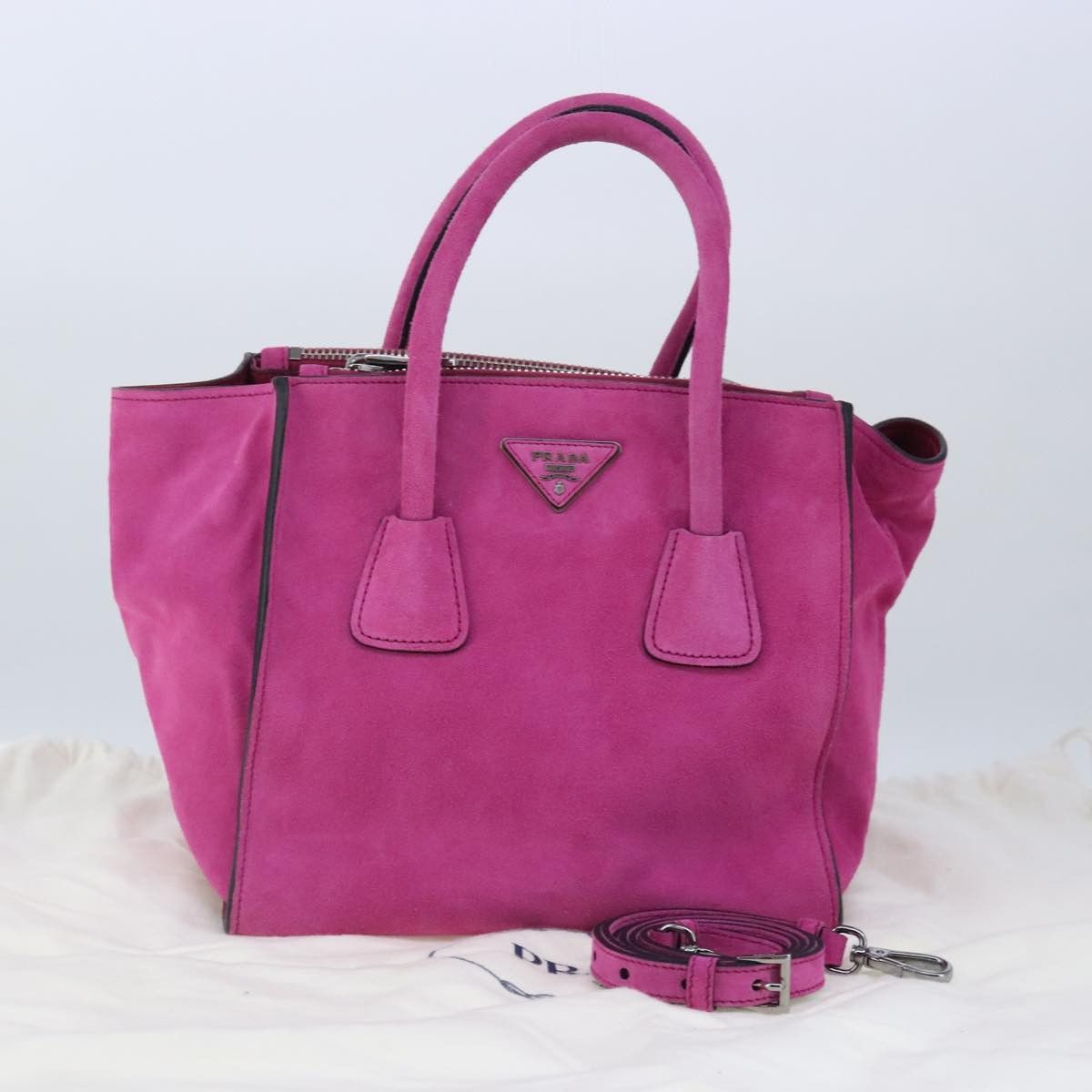 Prada Twin Pocket Pink Suede Handbag (Pre-Owned) Size ONE SIZE - 15 Thumbnail