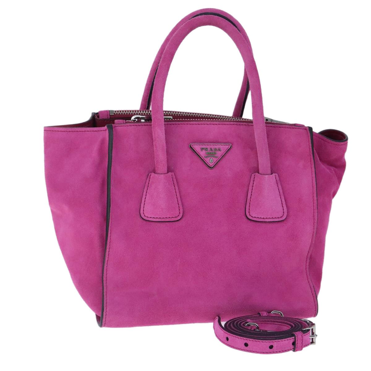 Prada Twin Pocket Pink Suede Handbag (Pre-Owned) Size ONE SIZE - 17 Thumbnail