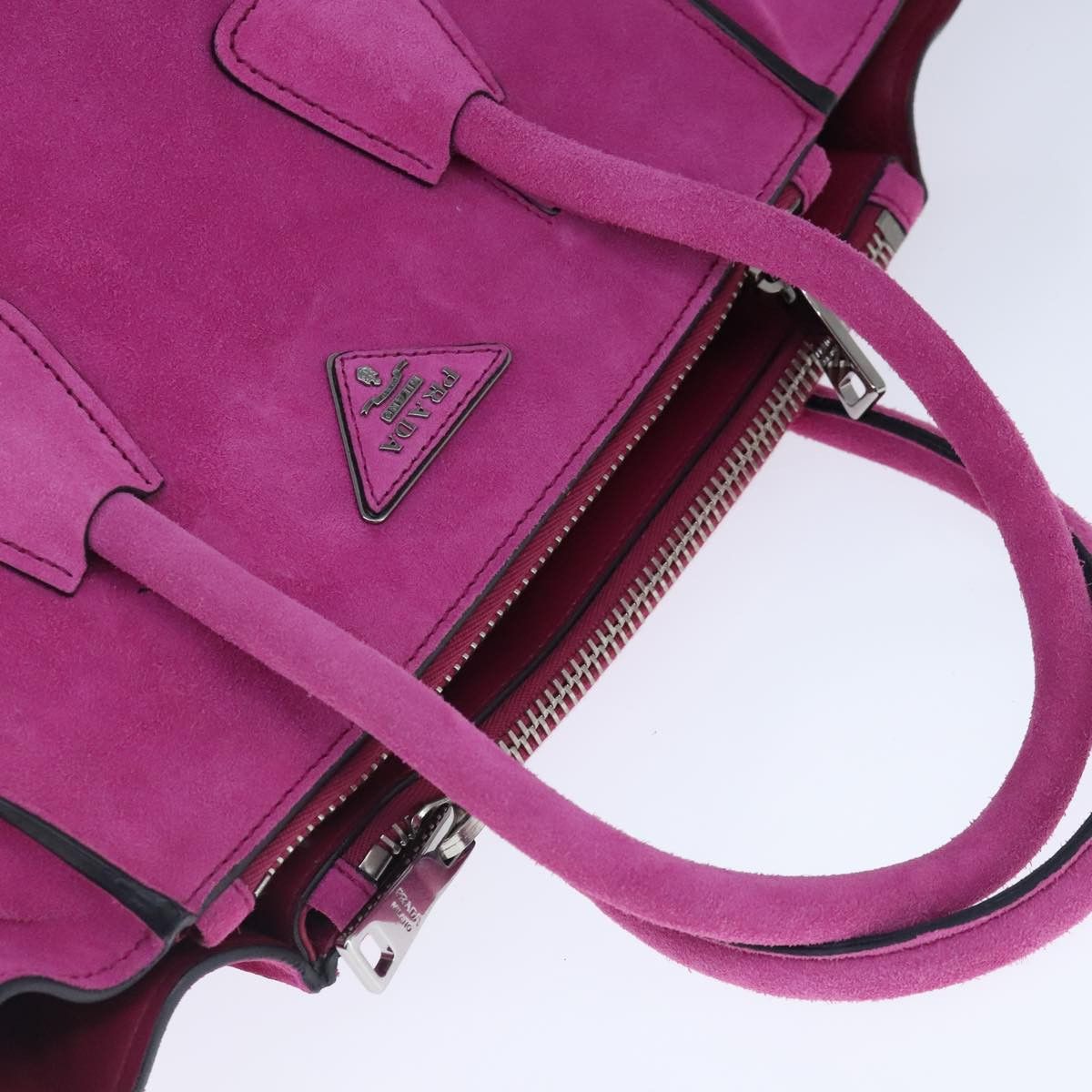 Prada Twin Pocket Pink Suede Handbag (Pre-Owned) Size ONE SIZE - 18 Thumbnail