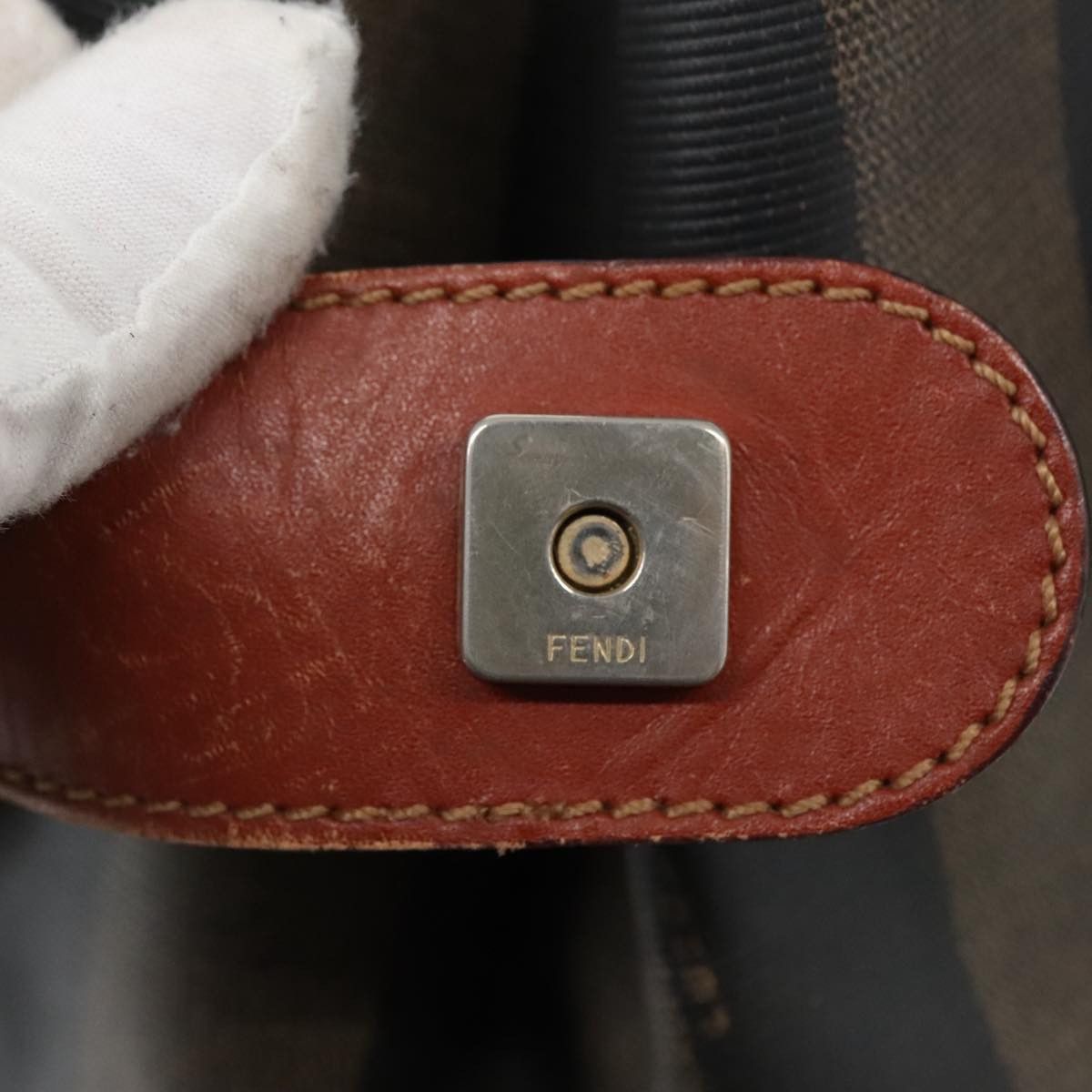Fendi Pequin Brown Canvas Shoulder Bag (Pre-Owned) Size ONE SIZE - 13 Thumbnail
