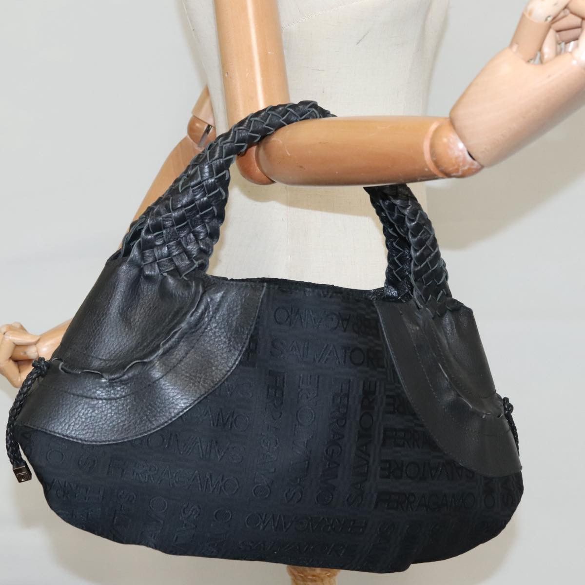 Salvatore Ferragamo Black Canvas Handbag (Pre-Owned) Size ONE SIZE - 10 Thumbnail