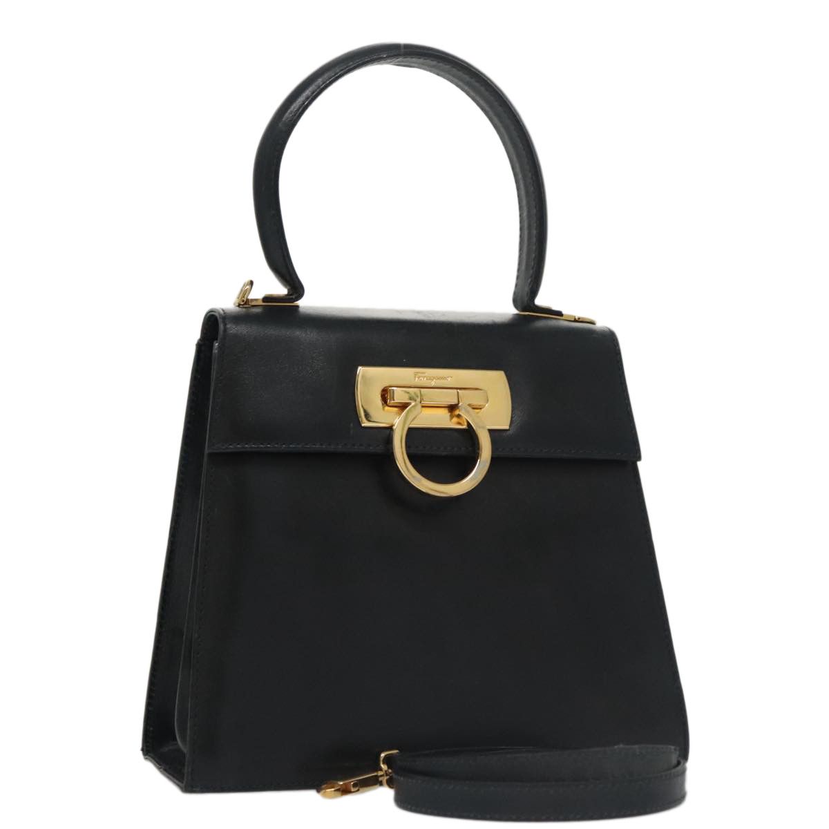 Salvatore Ferragamo Gancini Black Leather Handbag (Pre-Owned) Size ONE SIZE - 10 Thumbnail