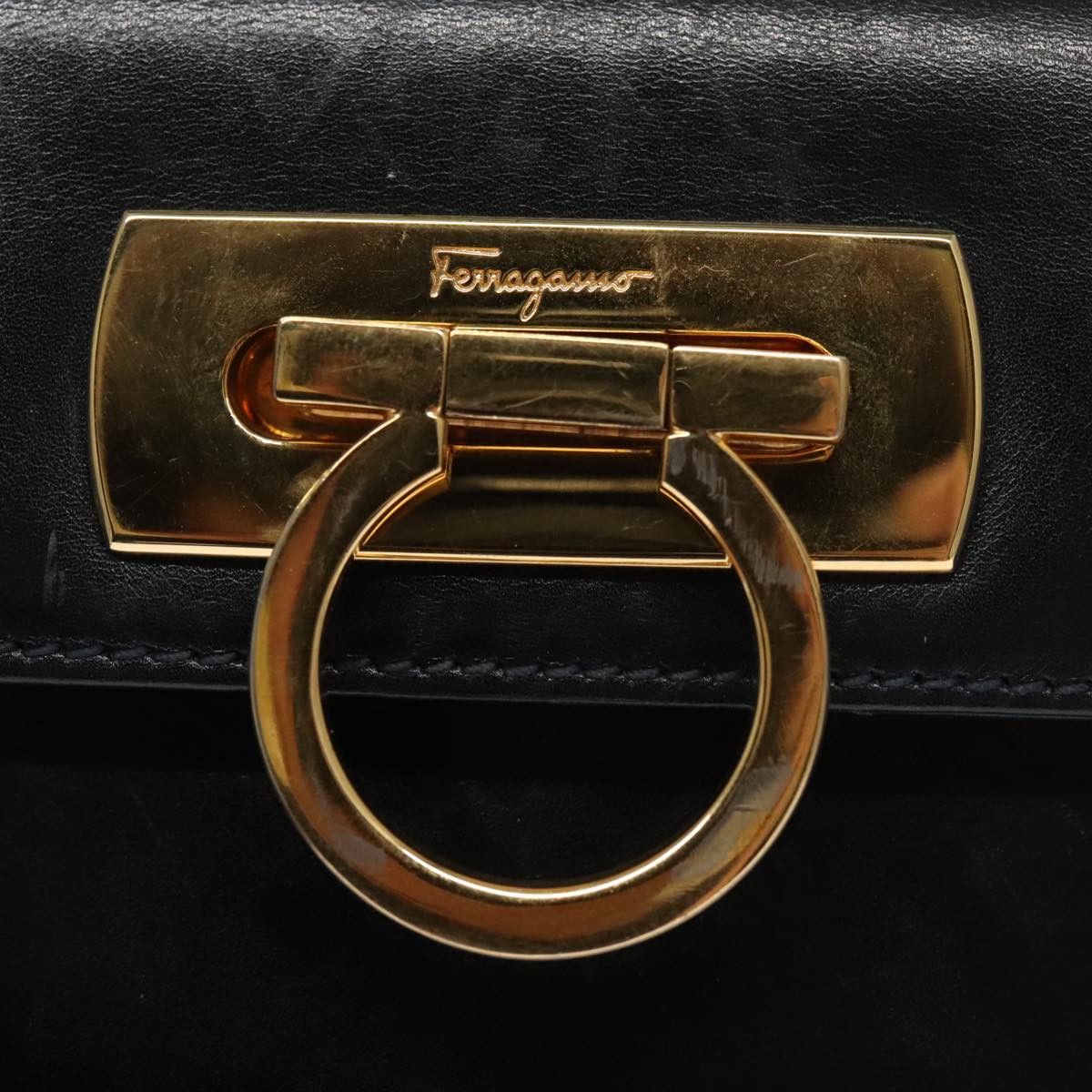 Salvatore Ferragamo Gancini Black Leather Handbag (Pre-Owned) Size ONE SIZE - 7 Thumbnail