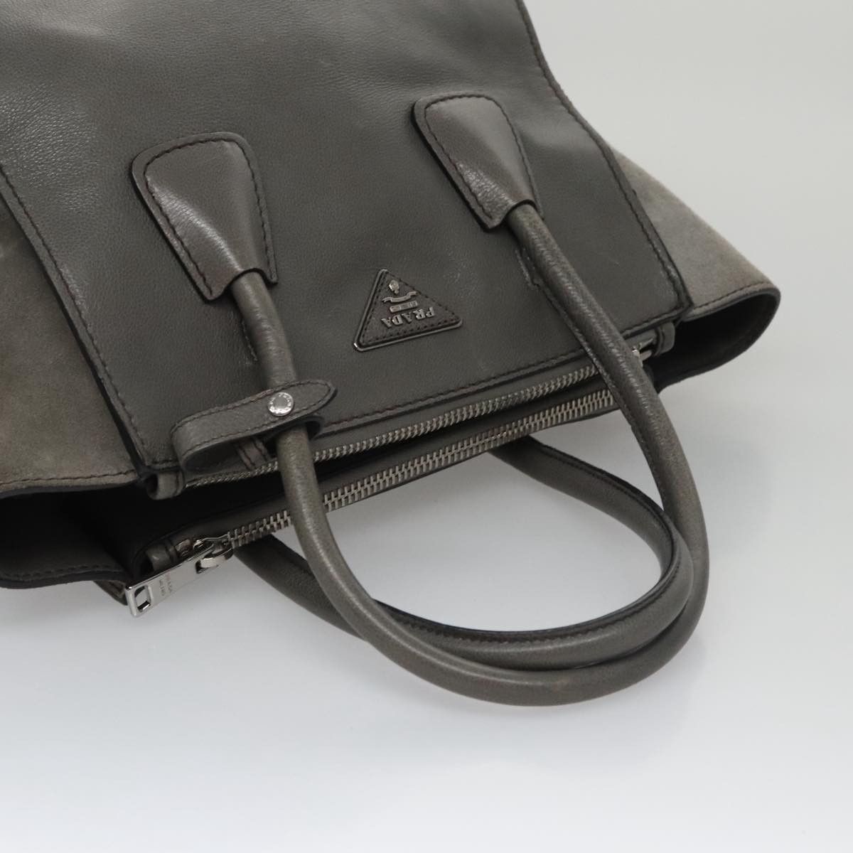Prada Twin Zip Grey Suede Handbag (Pre-Owned) Size ONE SIZE - 18 Thumbnail
