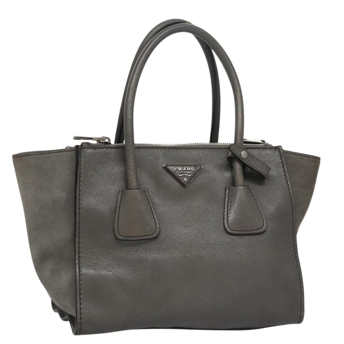 Prada Twin Zip Grey Suede Handbag (Pre-Owned) Size ONE SIZE - 17 Thumbnail