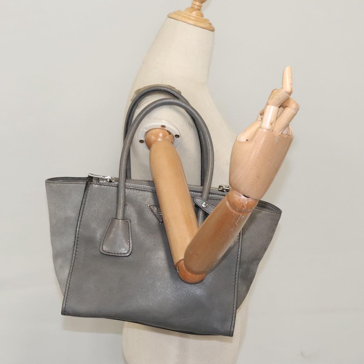 Prada Twin Zip Grey Suede Handbag (Pre-Owned) Size ONE SIZE - 16 Thumbnail
