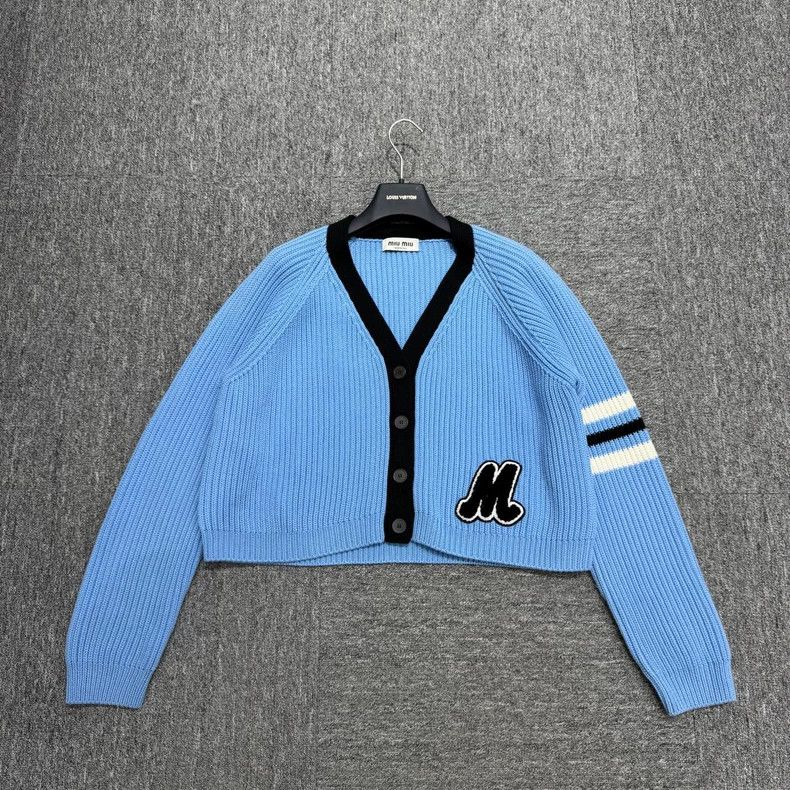 Miu Miu MiuMiu V-neck blue preppy cardigan-zp Size US L / EU 52-54 / 3 - 2 Thumbnail