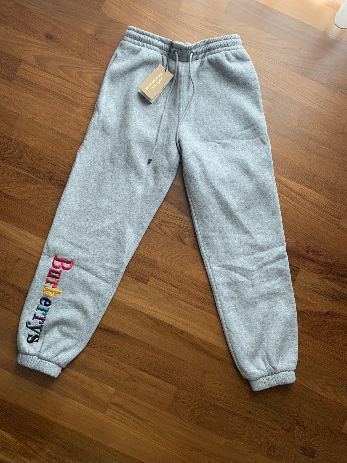 Burberry Rainbow Embroidered Logo Cotton Sweatpants Gray Small 100