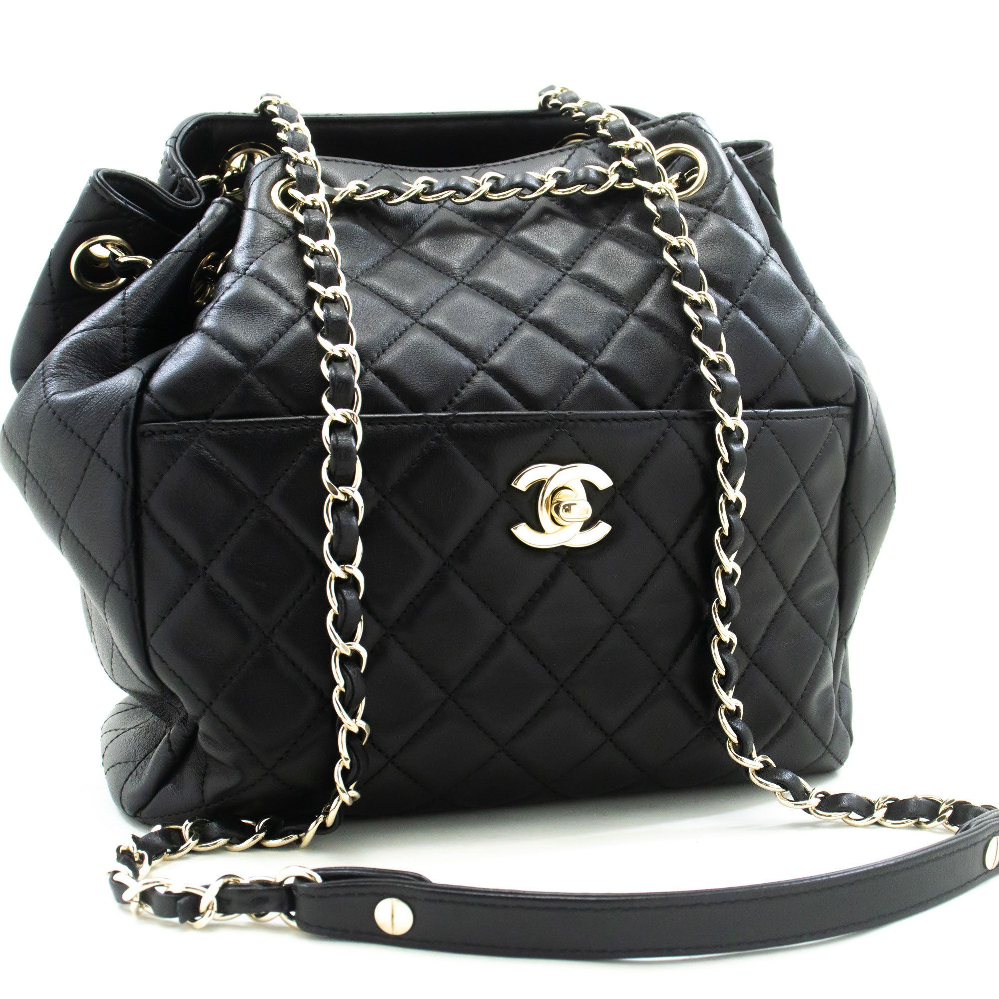 Chanel Drawstring Black Leather Shoulder Bag (Pre-Owned) Size ONE SIZE - 3 Thumbnail