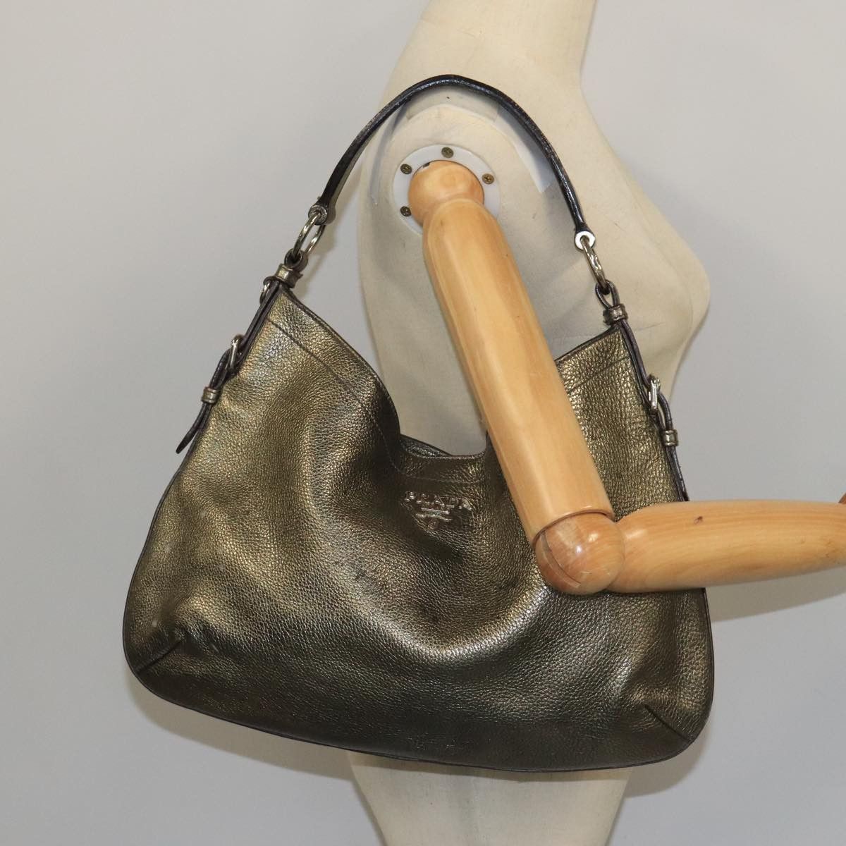 Prada Hobo Gold Leather Shoulder Bag (Pre-Owned) Size ONE SIZE - 10 Thumbnail