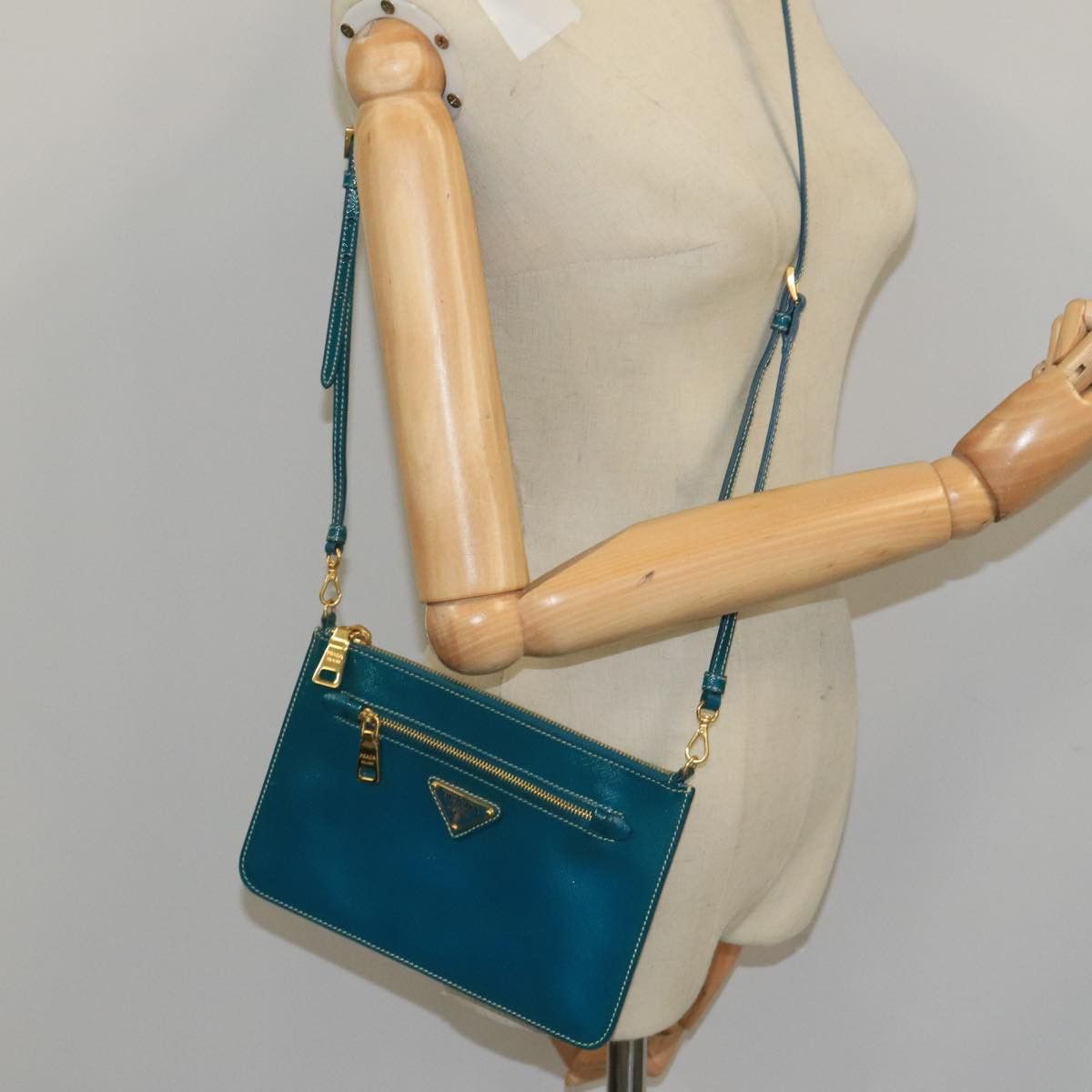 Prada Saffiano Blue Leather Shoulder Bag (Pre-Owned) Size ONE SIZE - 12 Thumbnail