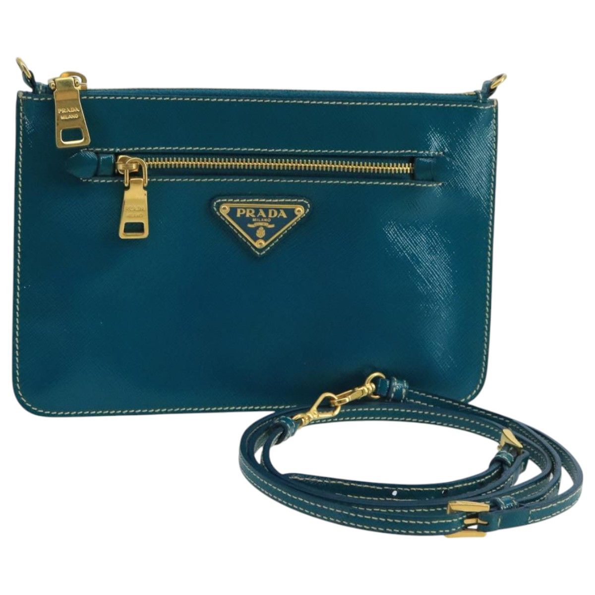 Prada Saffiano Blue Leather Shoulder Bag (Pre-Owned) Size ONE SIZE - 11 Thumbnail