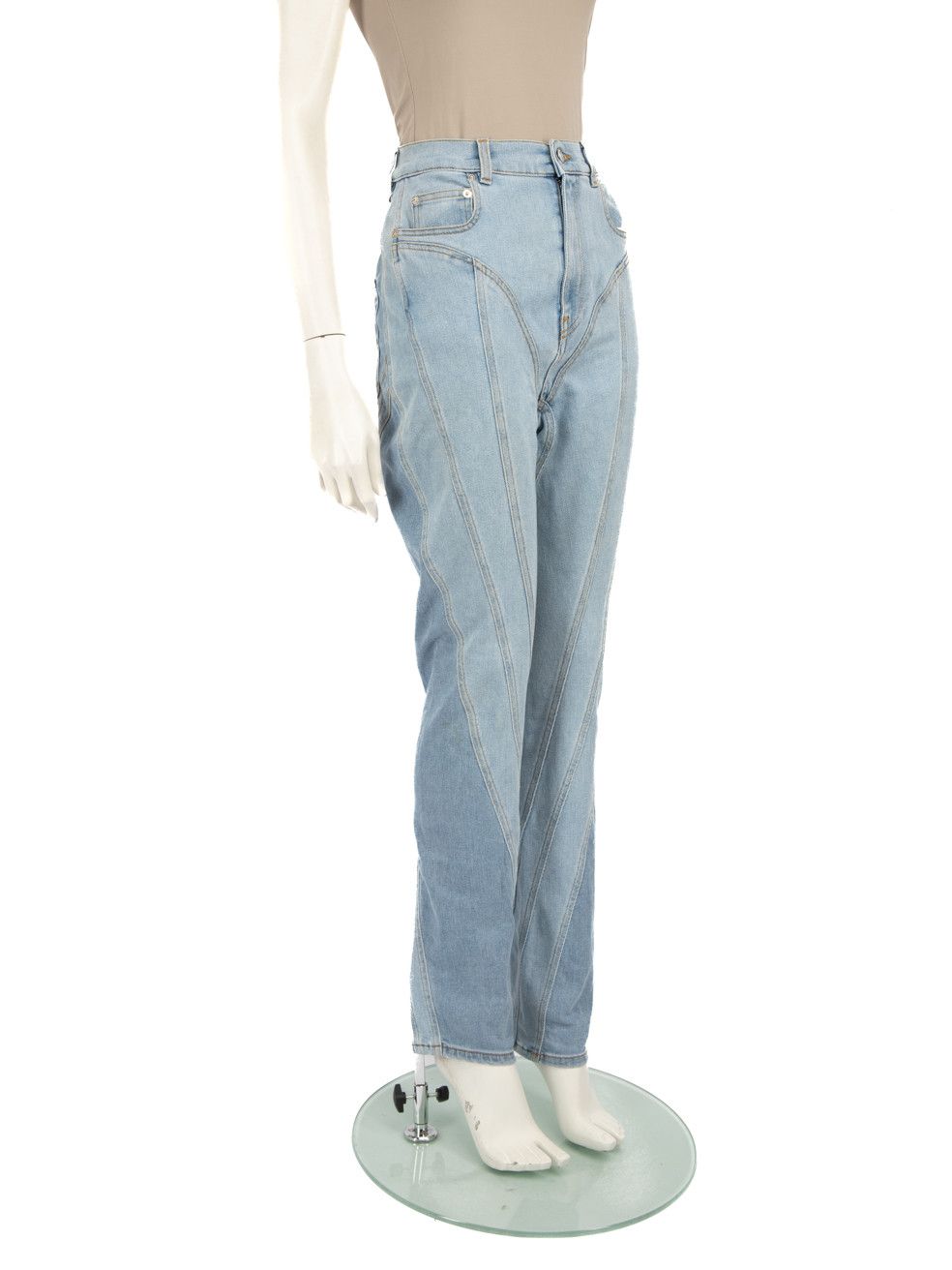 Mugler Blue Denim Slim Fit Panelled Jeans Size 32" / US 10 / IT 46 - 2 Thumbnail