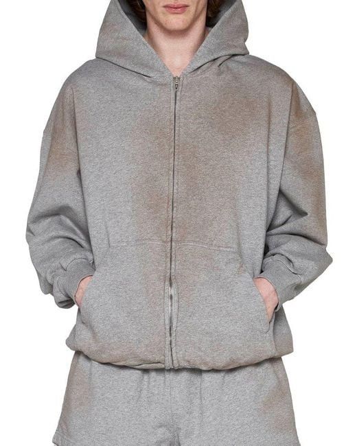 Fadded Worn Out Effect Cotton Zip Hoodie in Grey