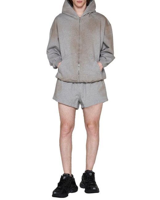 Fadded Worn Out Effect Cotton Zip Hoodie in Grey