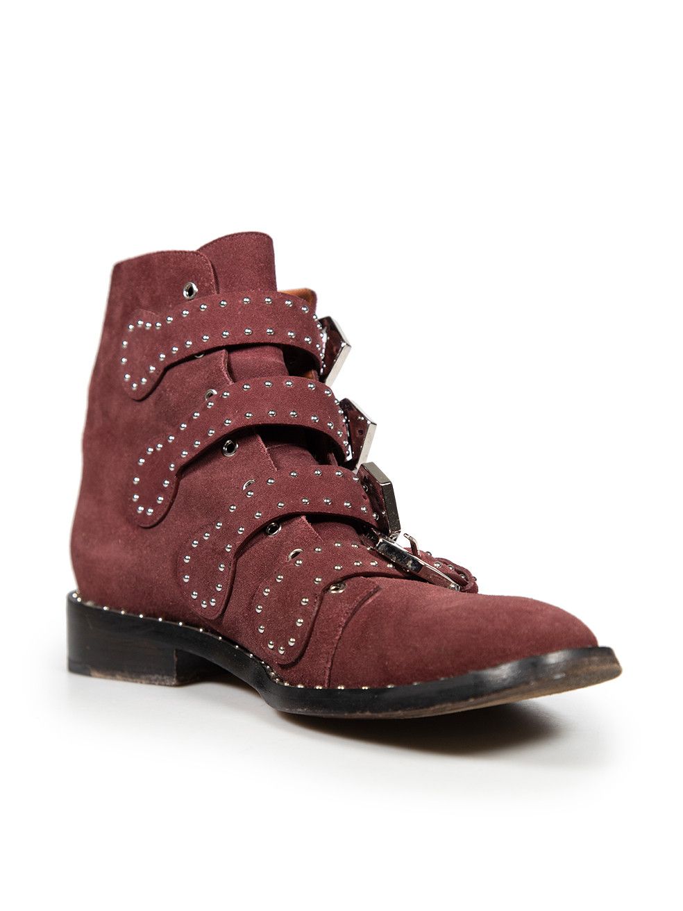 Givenchy Burgundy Suede Studded Ankle Boots Size US 12 / IT 42 - 2 Thumbnail