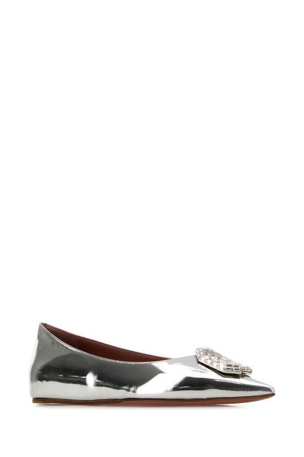 Amina Muaddi Silver Leather Camelia Ballerinas Size US 8 / IT 38 - 4 Thumbnail