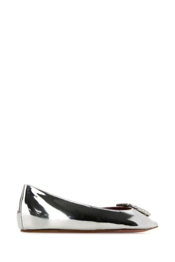 Amina Muaddi Silver Leather Camelia Ballerinas Size US 8 / IT 38 - 5 Thumbnail