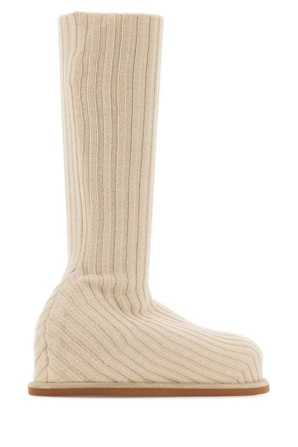 Amina Muaddi Sand Fabric Veneda Boots Size US 8 / IT 38 - 5 Thumbnail