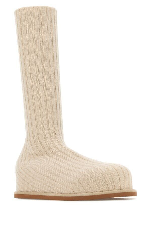 Amina Muaddi Sand Fabric Veneda Boots Size US 8 / IT 38 - 4 Thumbnail